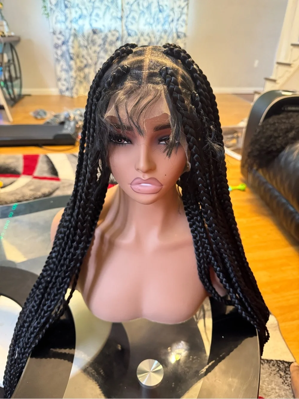 Hand-Tied Long Black Box Braid Wig by